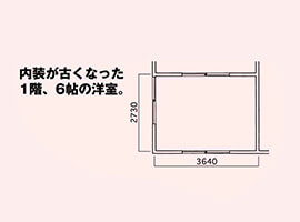 内装が古くなった1階、6帖の洋室。